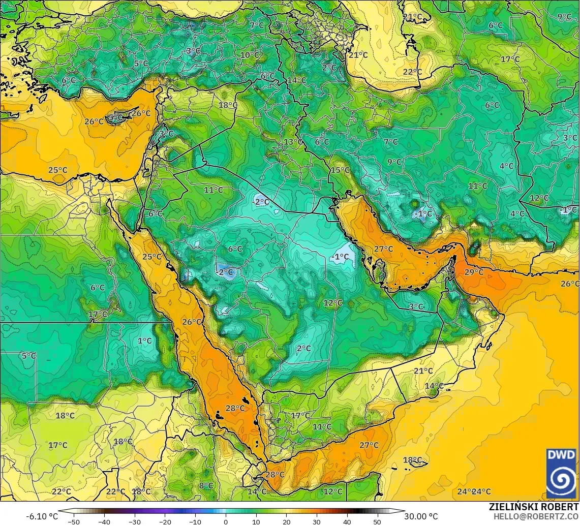 ICON modelo - Oriente Medio, Punto de rocío a 2 m