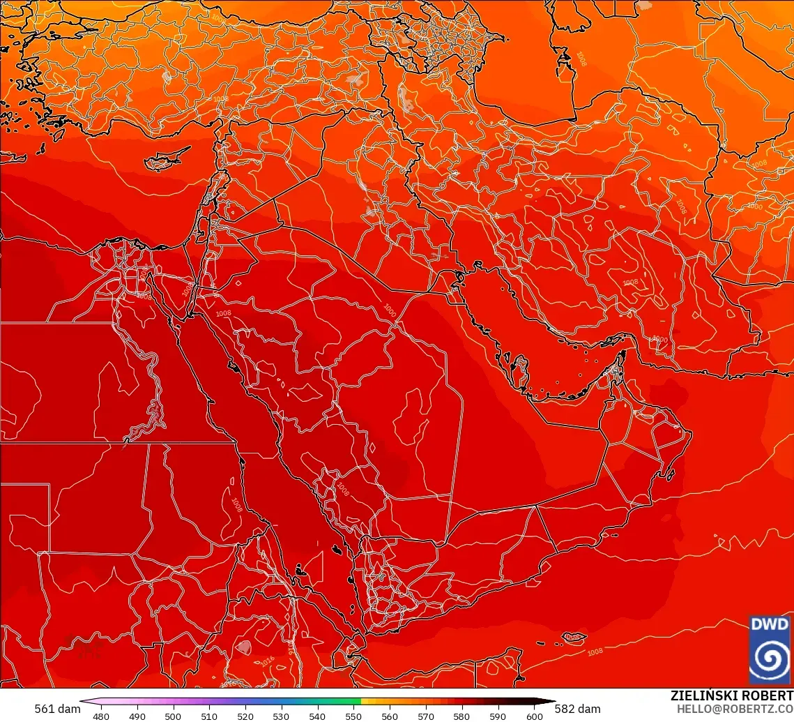 ICON modelo - Oriente Medio, Altura geopotencial a 500 hPa
