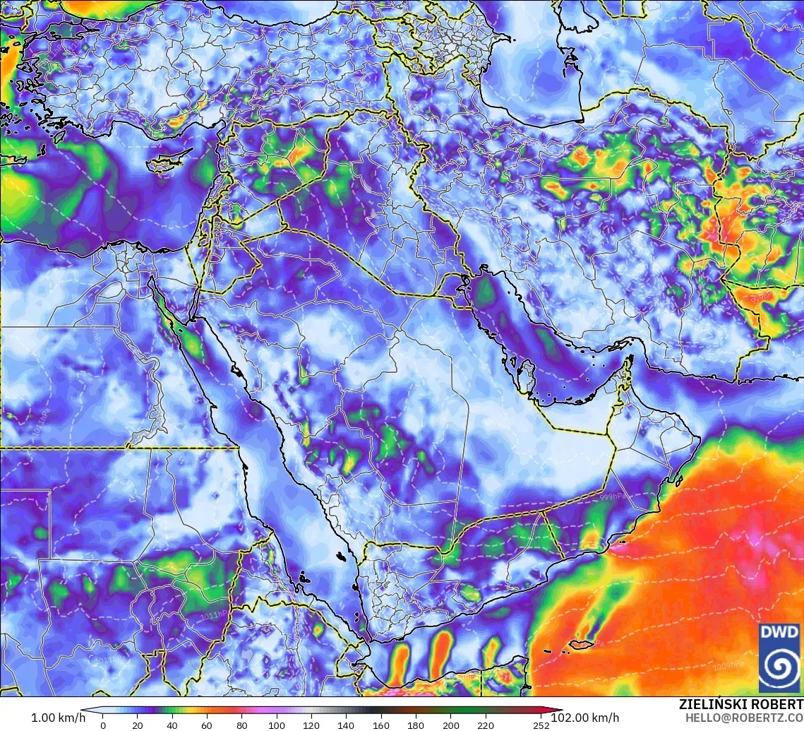 ICON modelo - Oriente Medio, Ráfagas de Viento Máximas