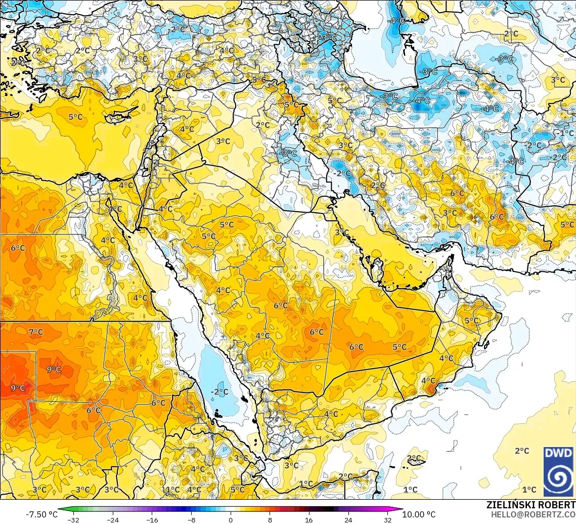 ICON modelo - Oriente Medio, Anomalía de temperatura a 2 m