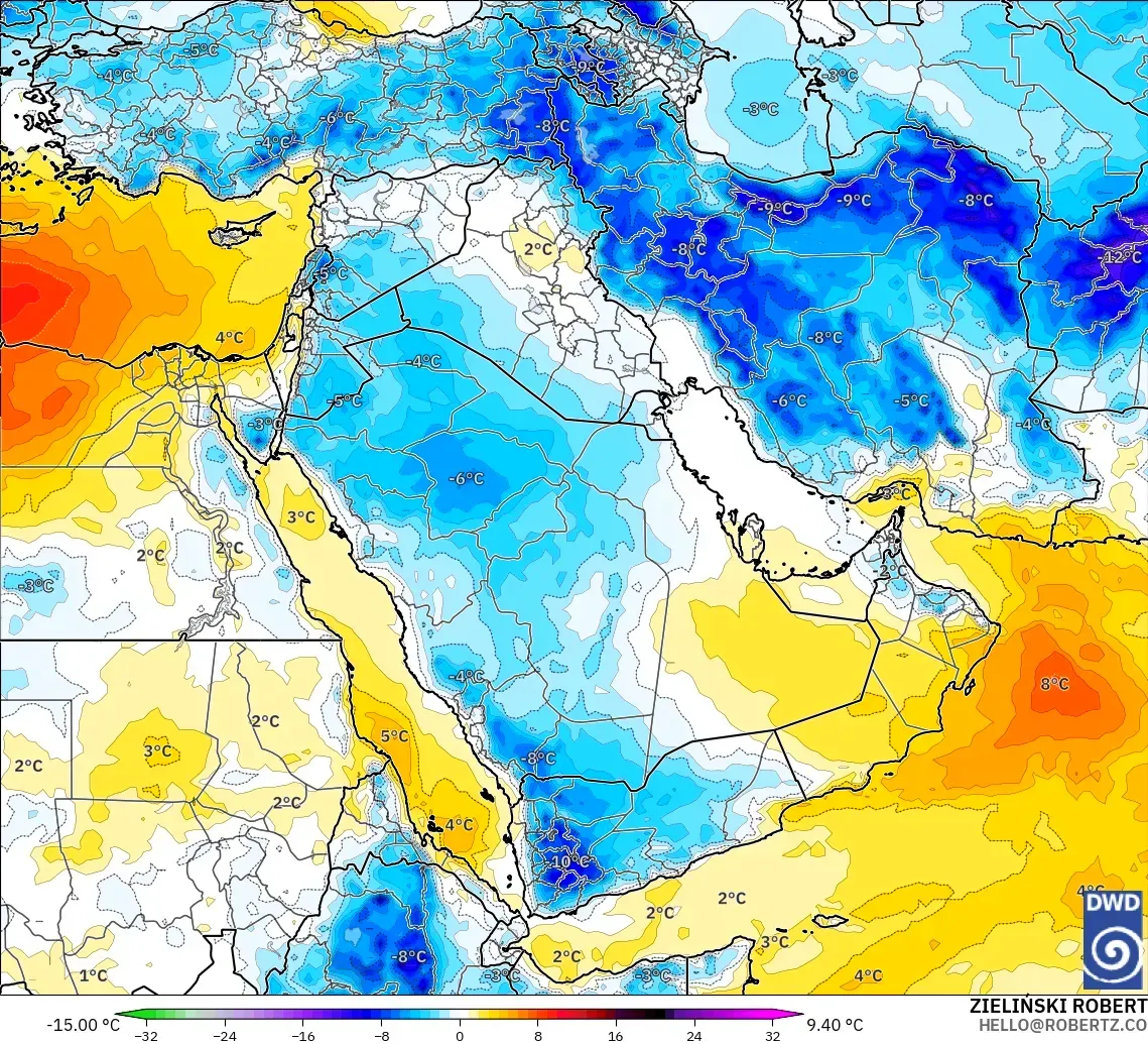 ICON modelo - Oriente Medio, Anomalía de temperatura a 850 hPa