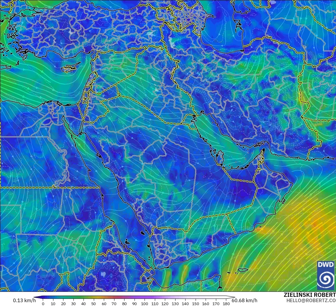 ICON modelo - Oriente Medio, Viento a 10 m