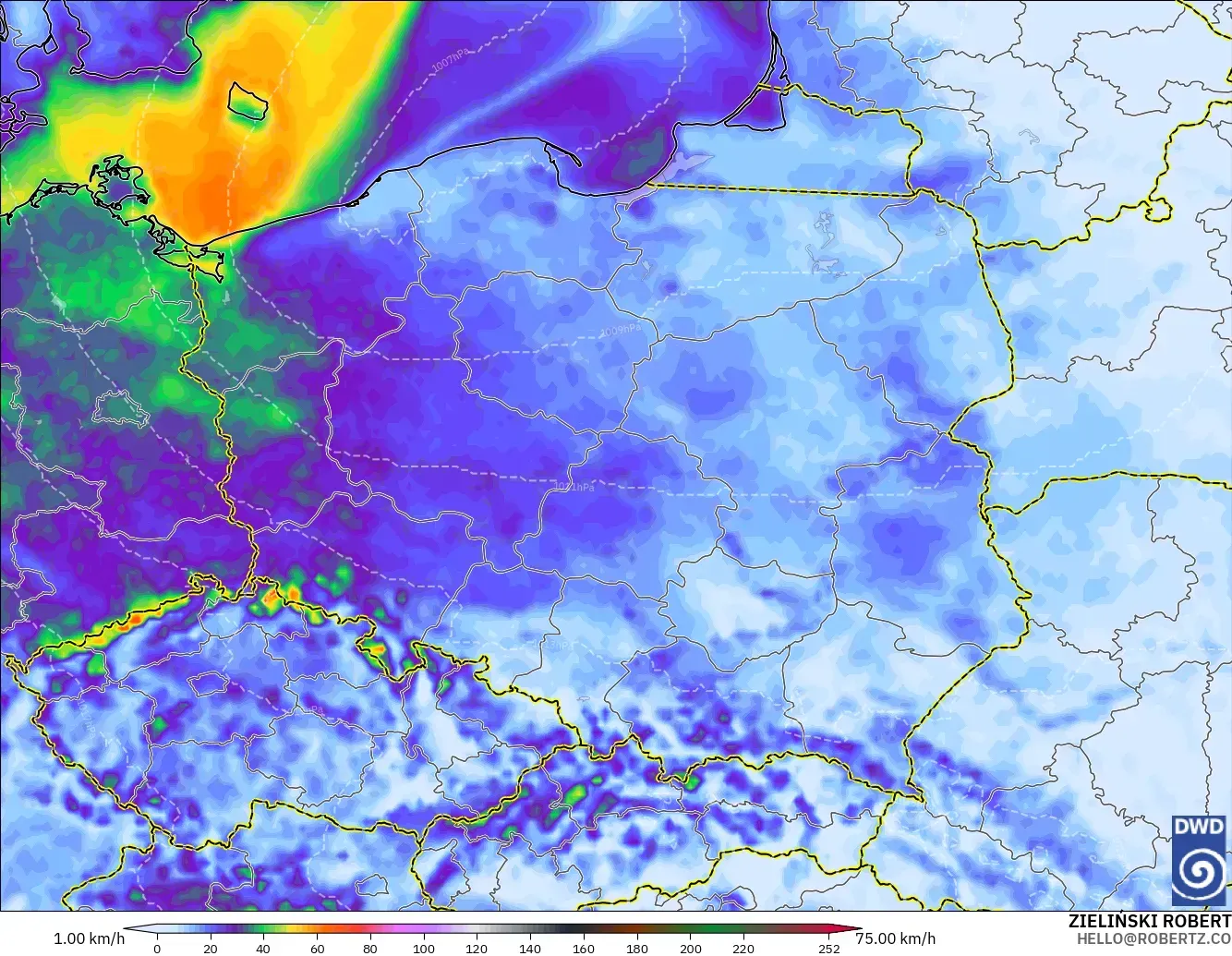 ICON modelo - Polonia, Ráfagas de viento