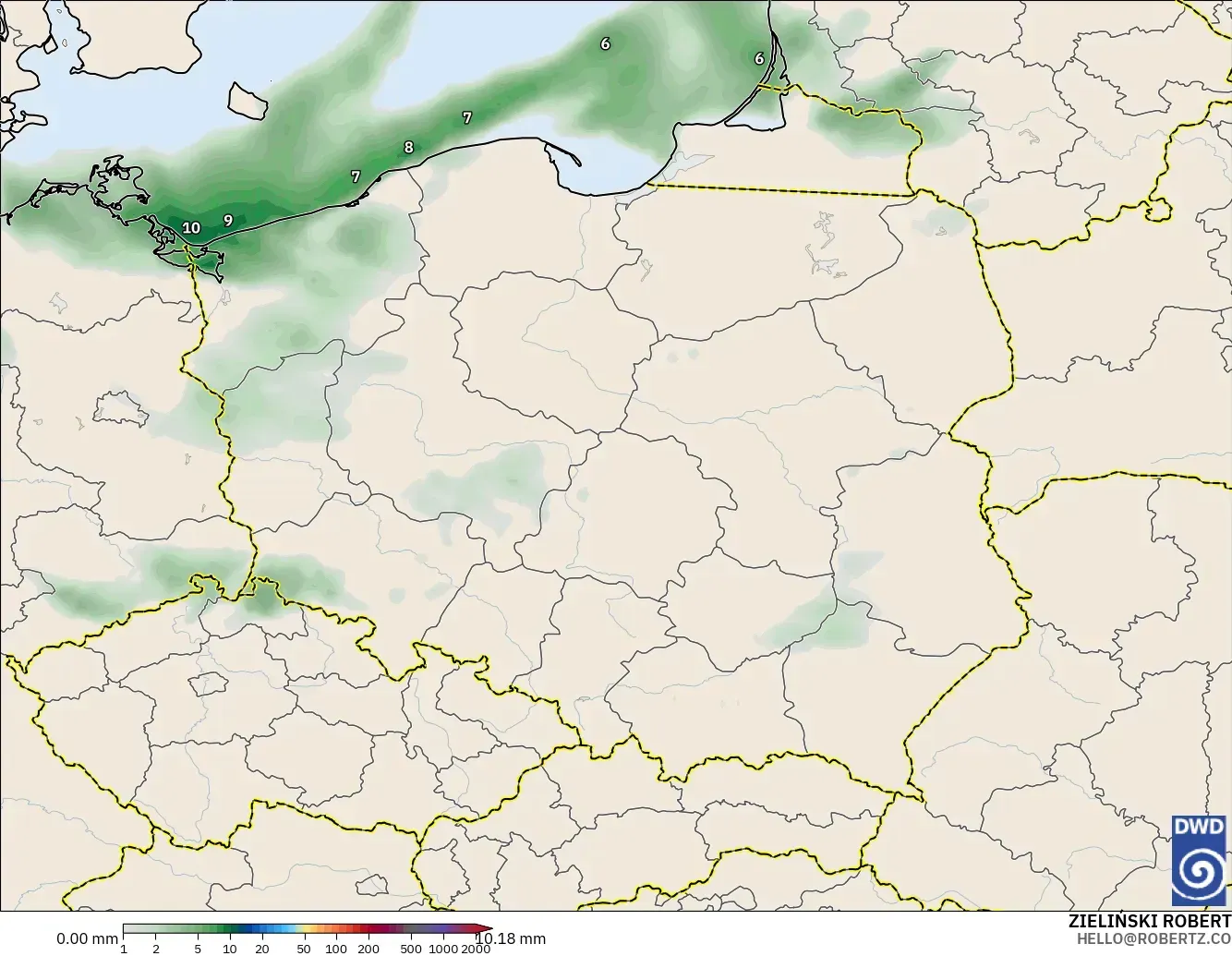 ICON modelo - Polonia, Acumulación de precipitación