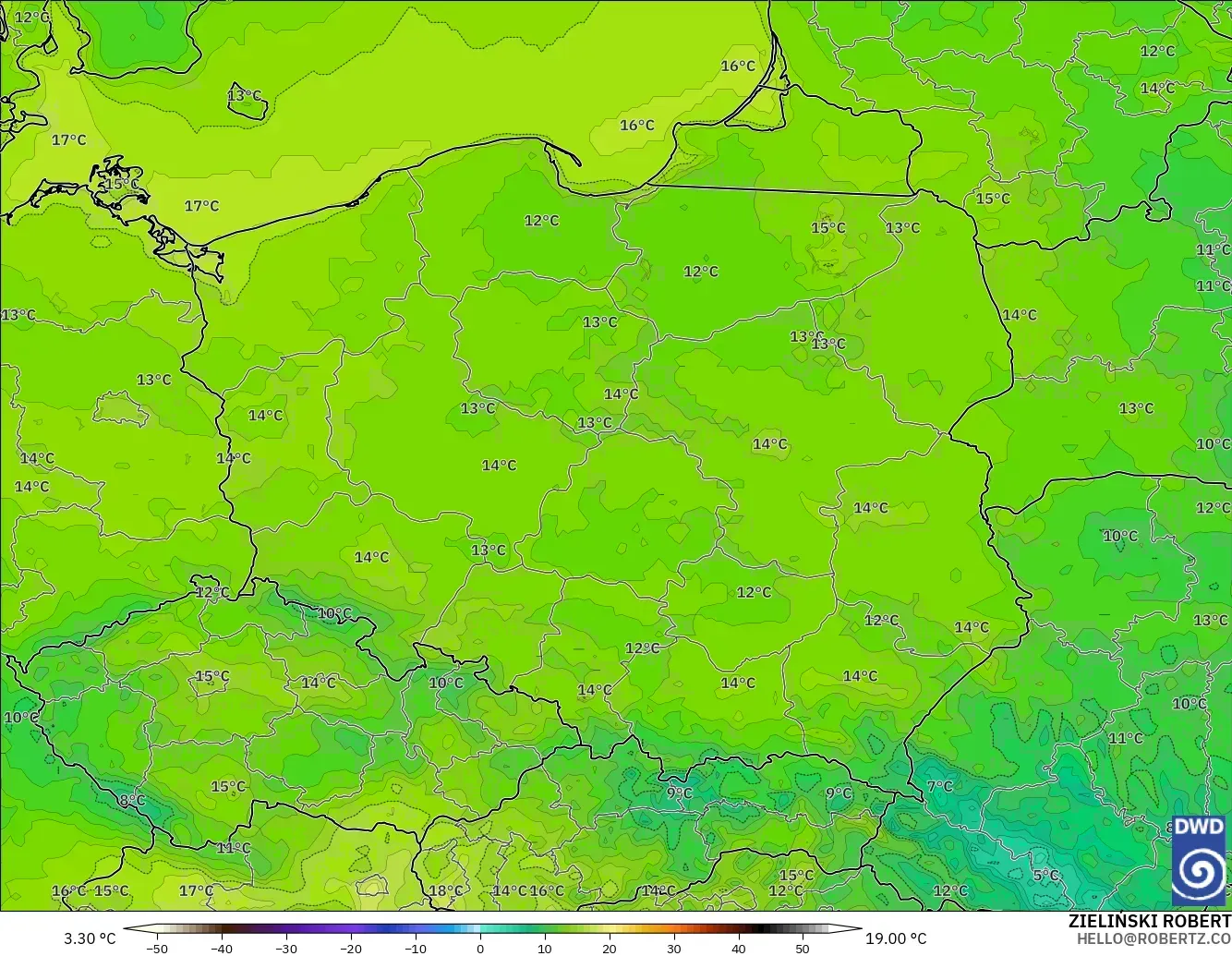 ICON modelo - Polonia, Temperatura a 2 m