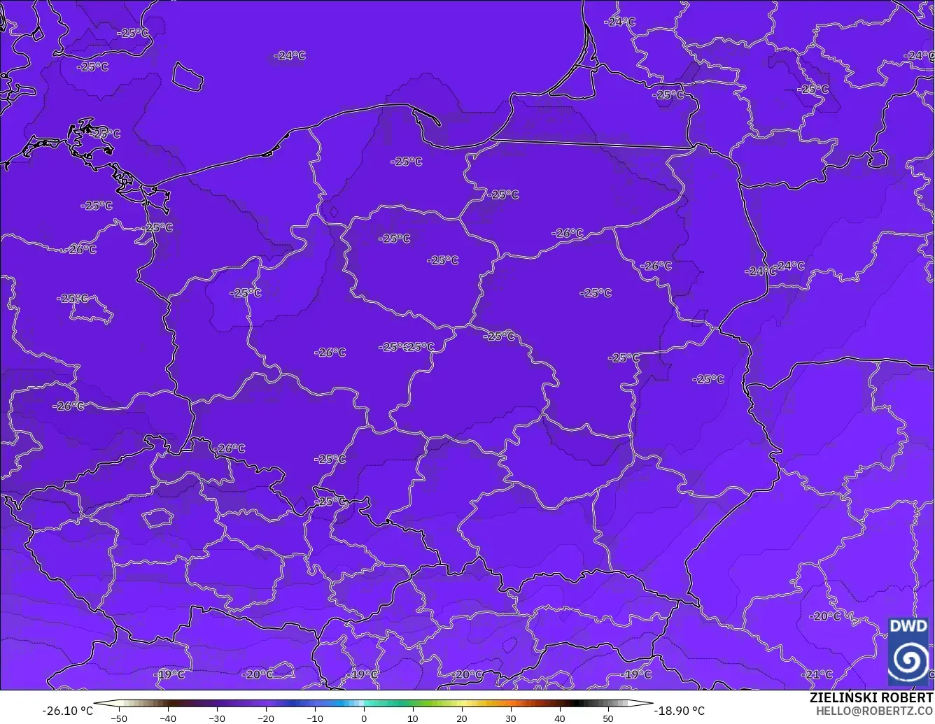 ICON modelo - Polonia, Temperatura a 500 hPa
