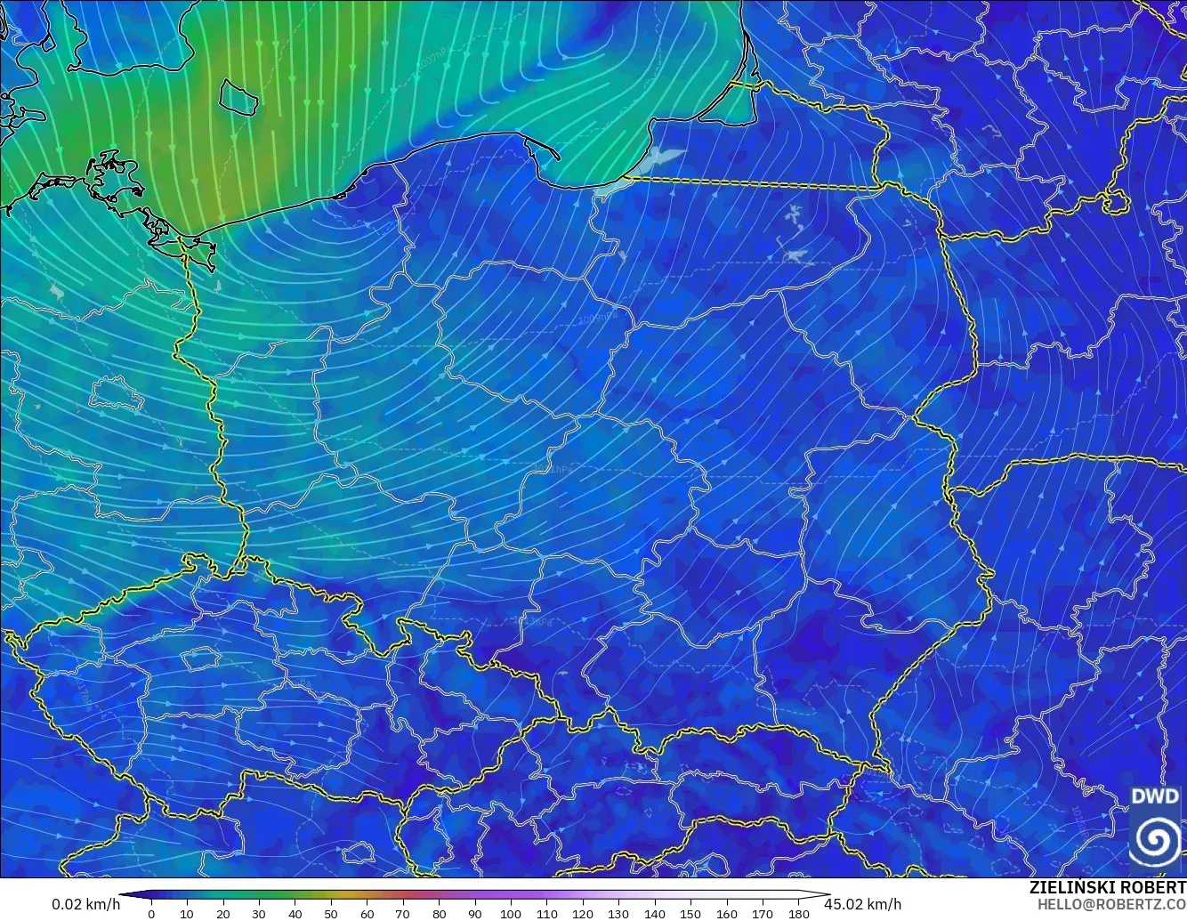 ICON modelo - Polonia, Viento a 10 m