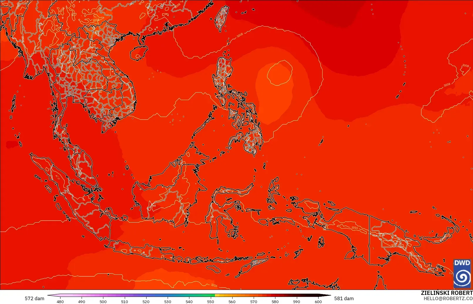 ICON modelo - Sudeste Asiático, Altura geopotencial a 500 hPa