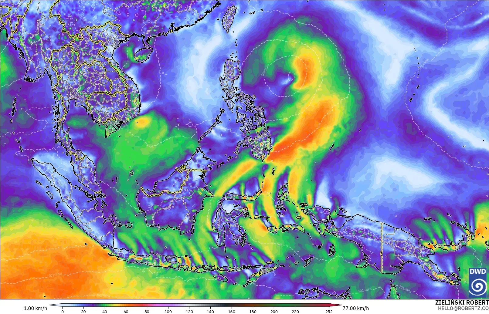 ICON modelo - Sudeste Asiático, Ráfagas de Viento Máximas