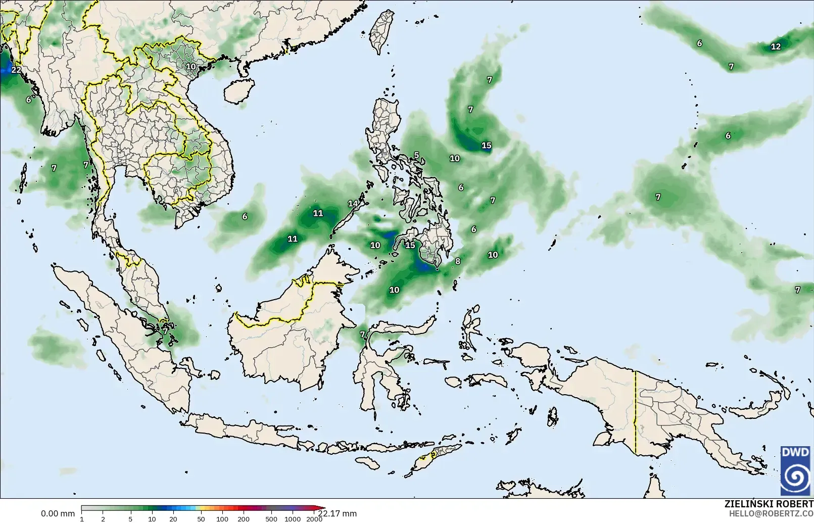 ICON modelo - Sudeste Asiático, Acumulación de precipitación