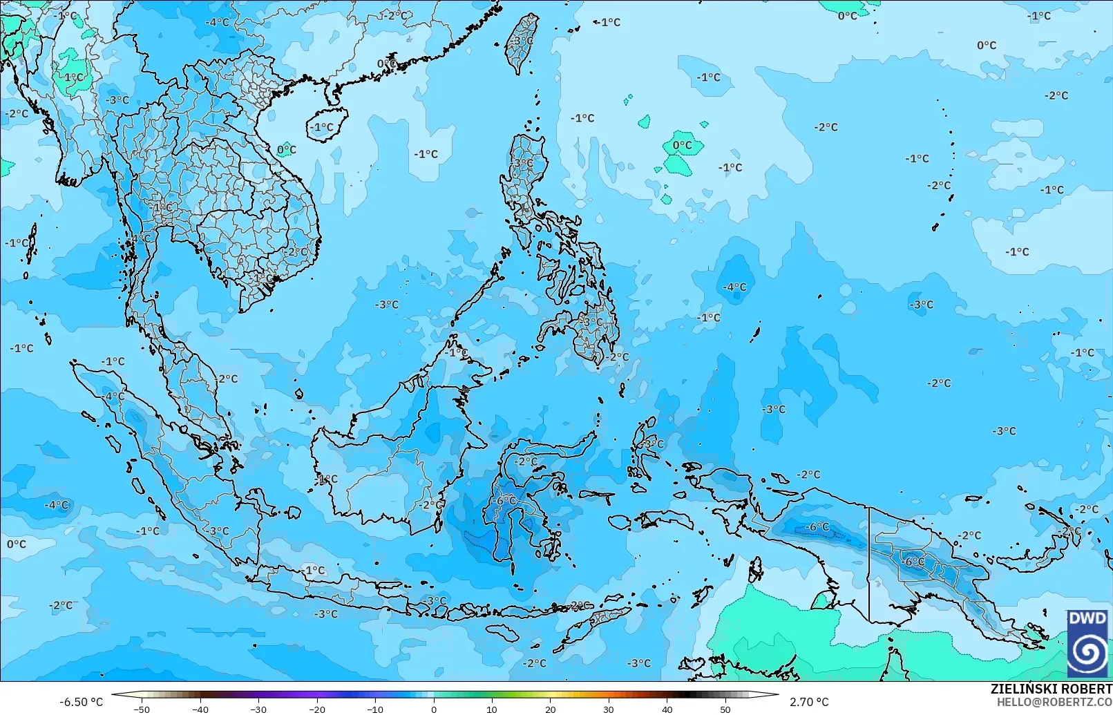 ICON modelo - Sudeste Asiático, Temperatura a 500 hPa