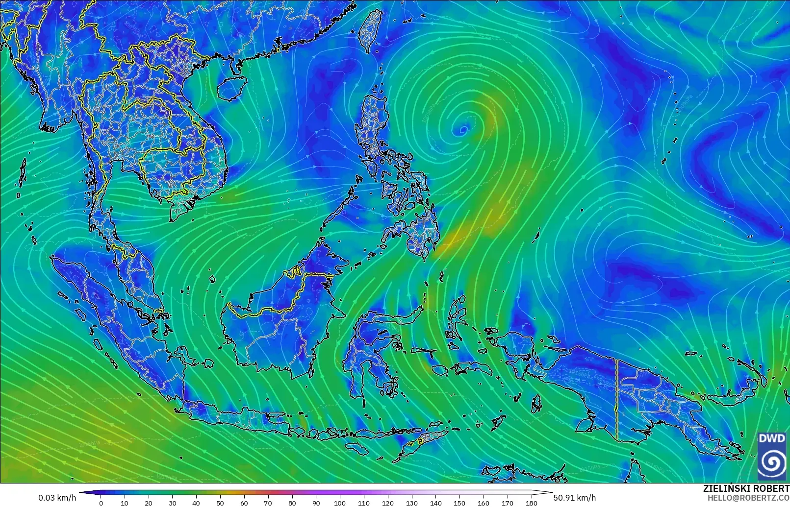 ICON modelo - Sudeste Asiático, Viento a 10 m