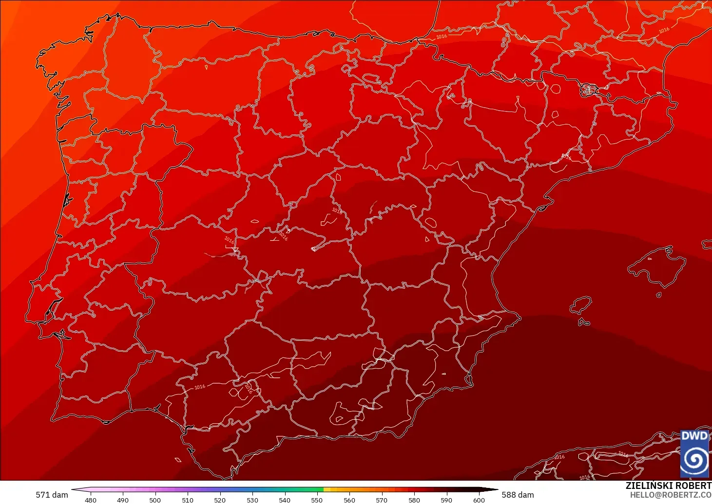 ICON modelo - España, Altura geopotencial a 500 hPa