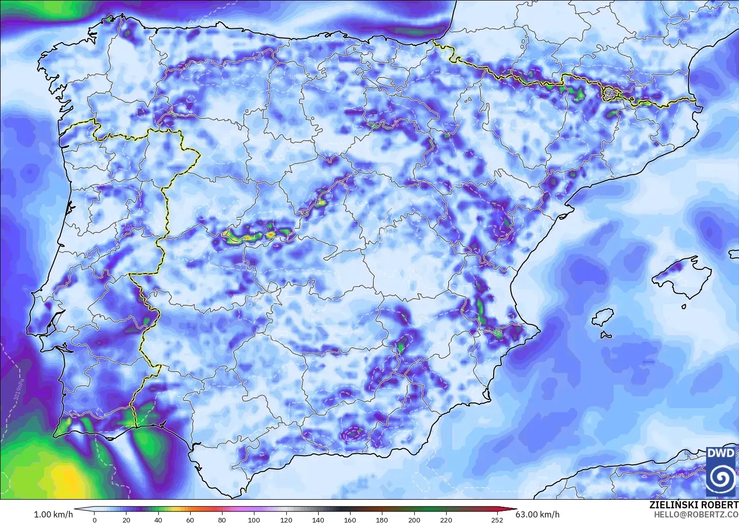 ICON modelo - España, Ráfagas de viento