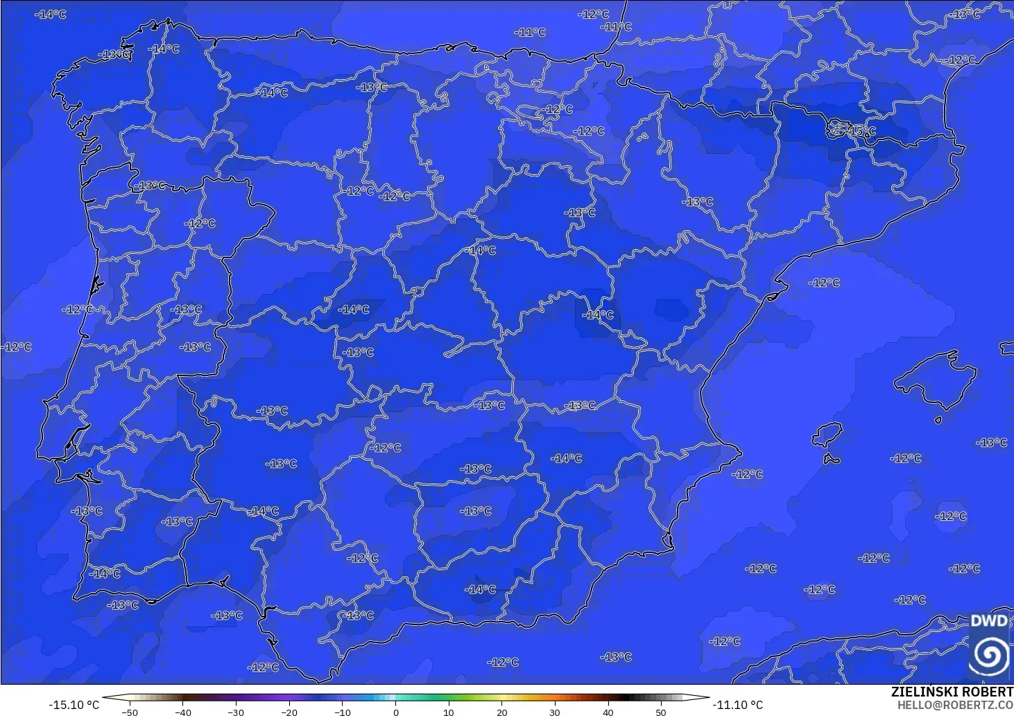 ICON modelo - España, Temperatura a 500 hPa
