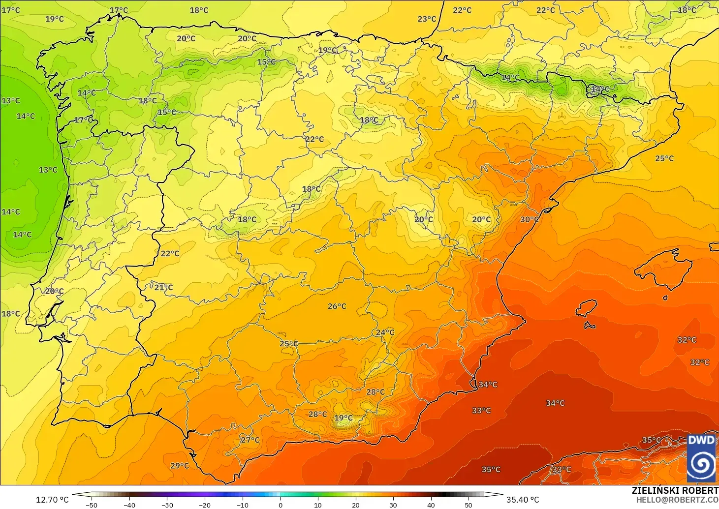 ICON modelo - España, Temperatura a 850 hPa