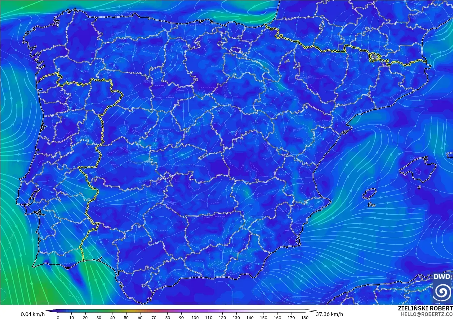 ICON modelo - España, Viento a 10 m