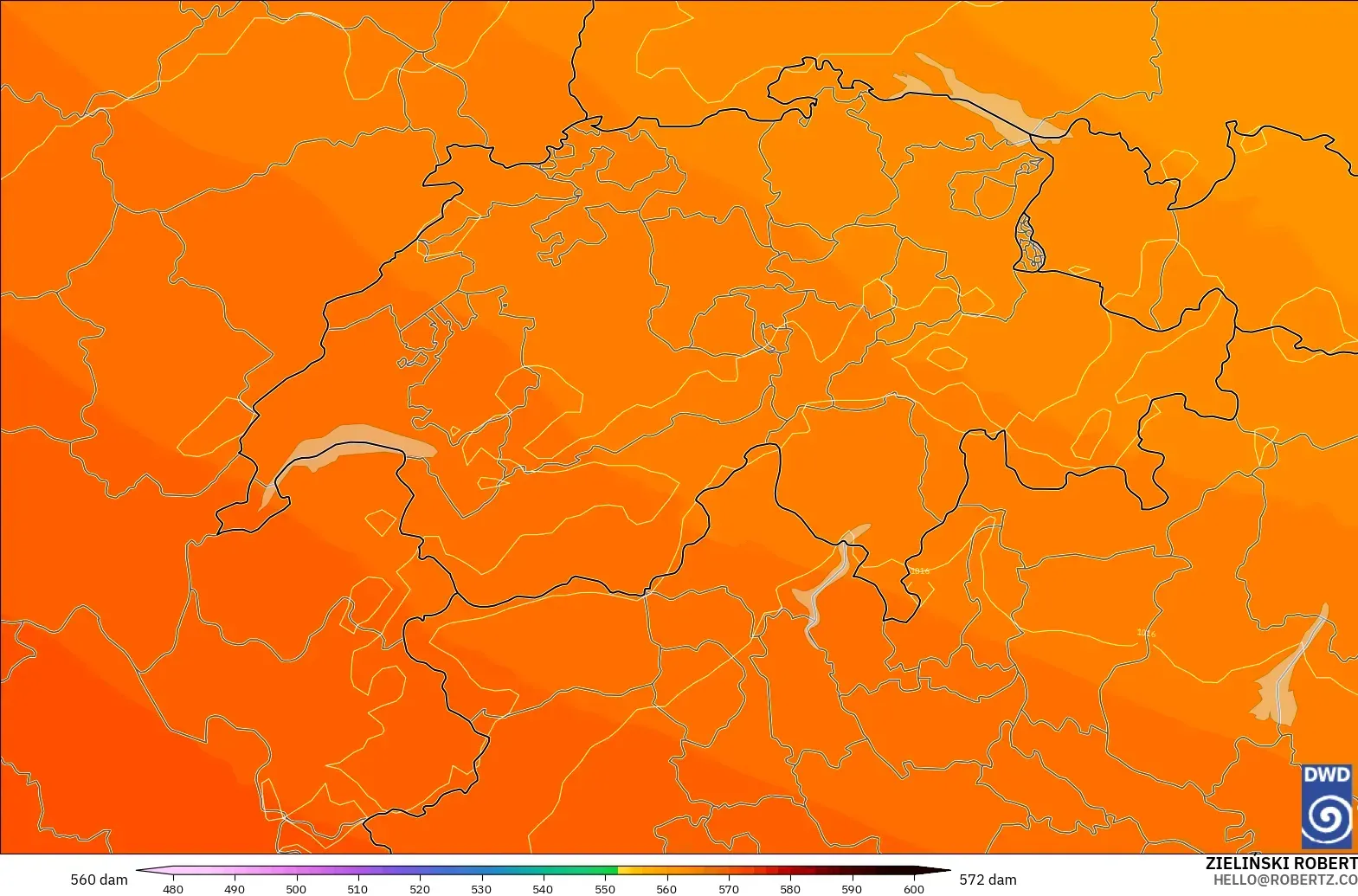 ICON modelo - Suiza, Altura geopotencial a 500 hPa