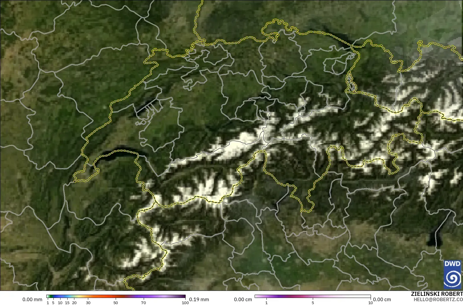ICON modelo - Suiza, Precipitación, nubes y presión