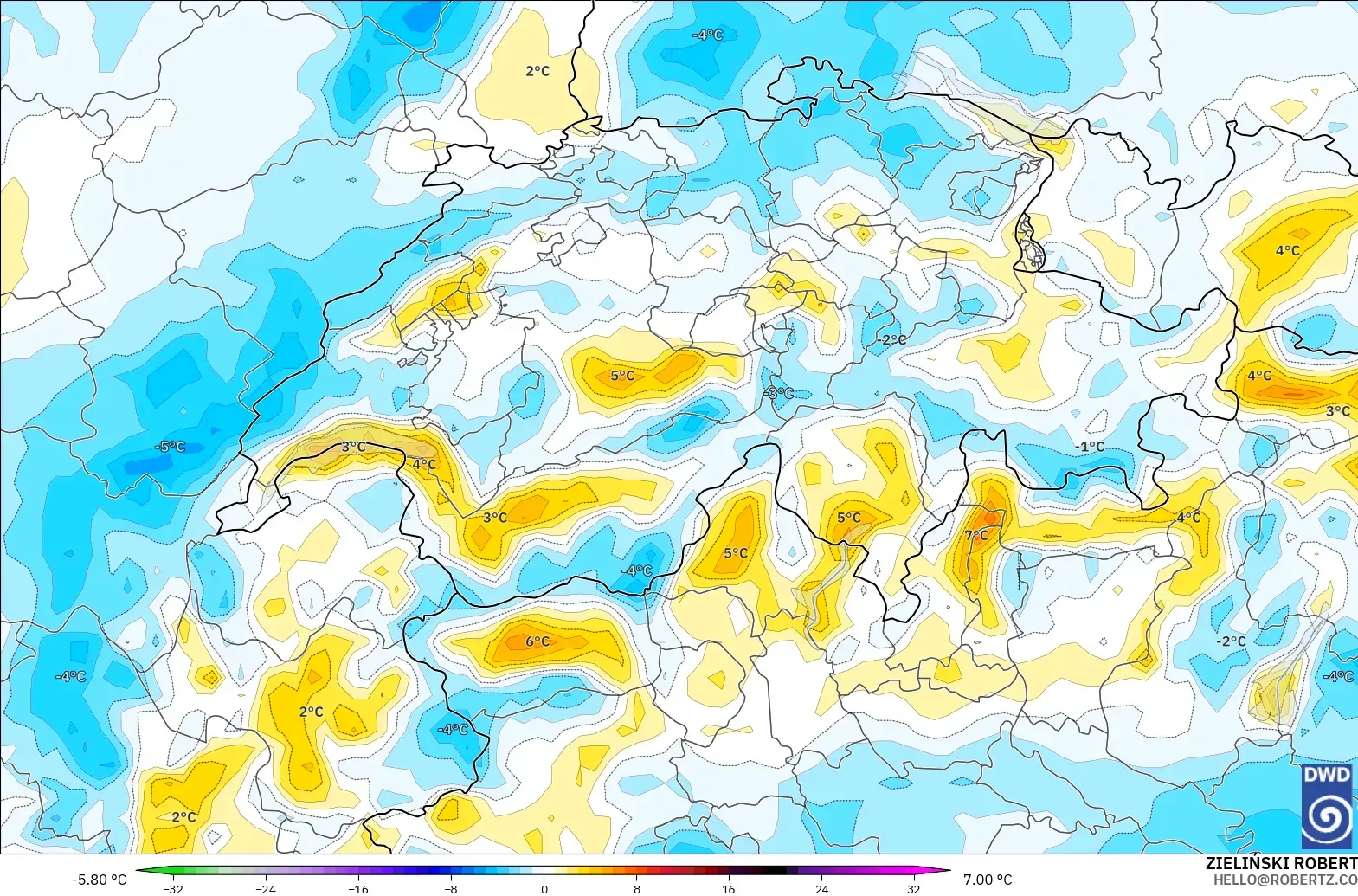 ICON modelo - Suiza, Anomalía de temperatura a 2 m