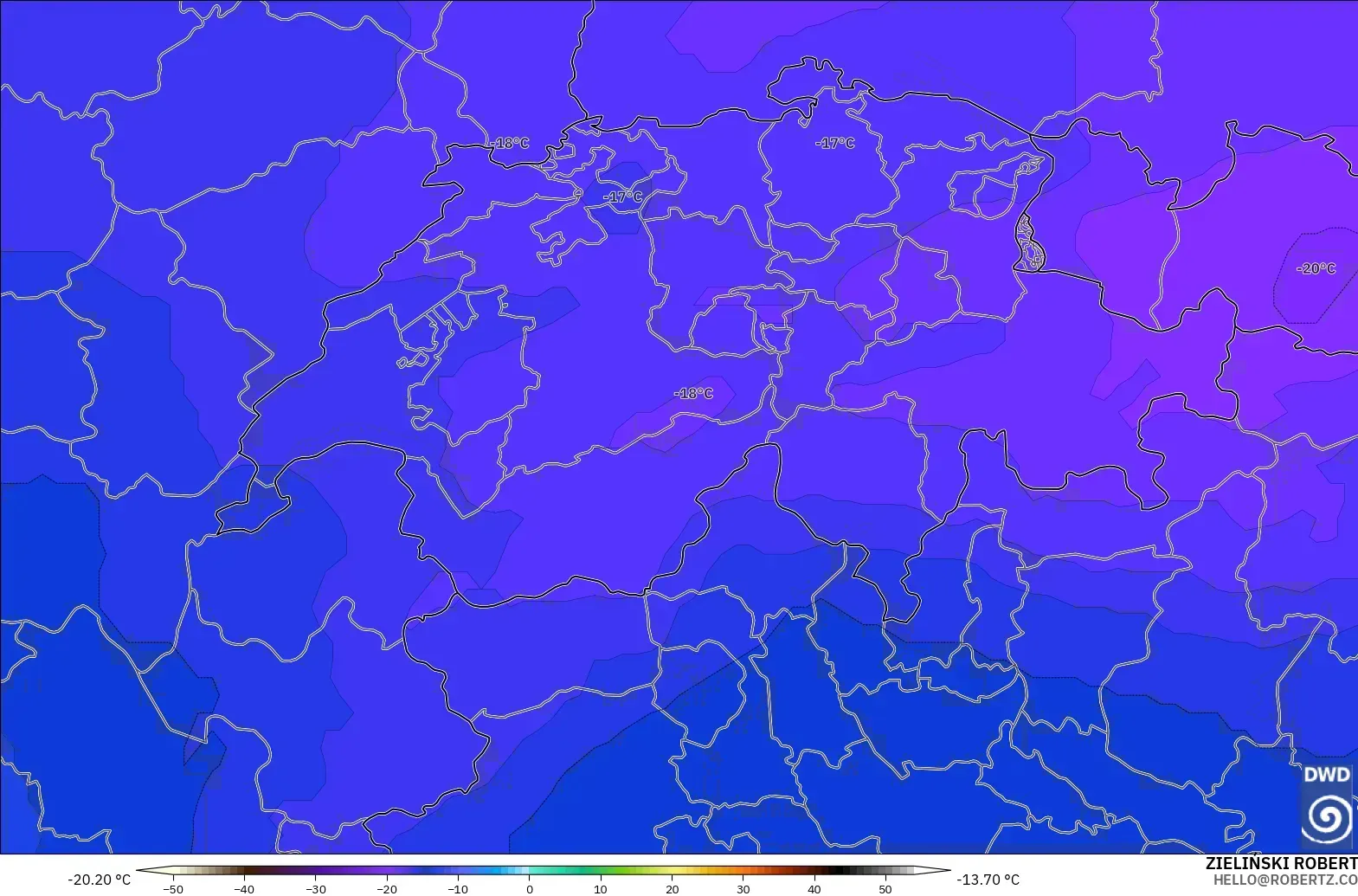 ICON modelo - Suiza, Temperatura a 500 hPa