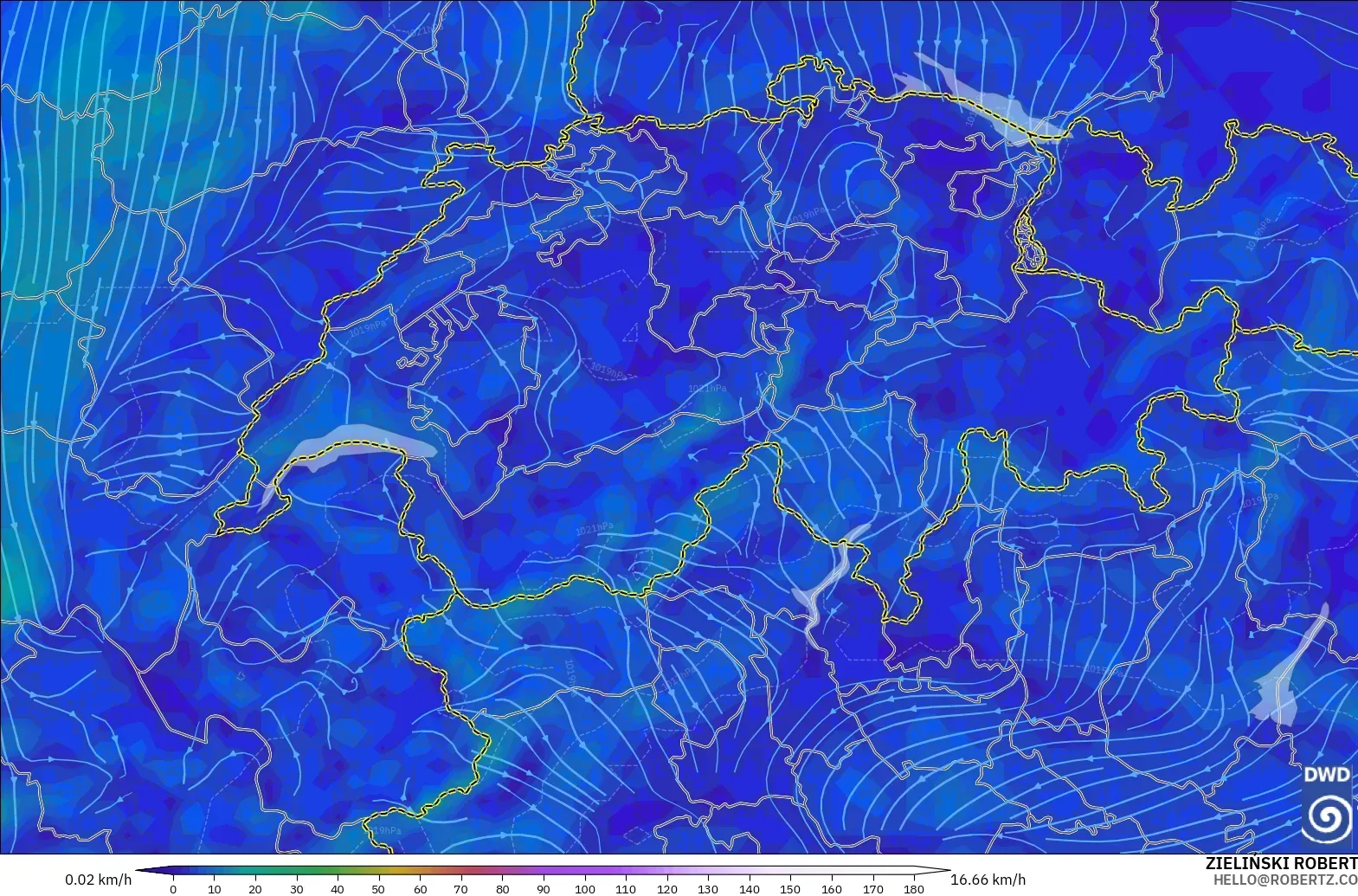 ICON modelo - Suiza, Viento a 10 m