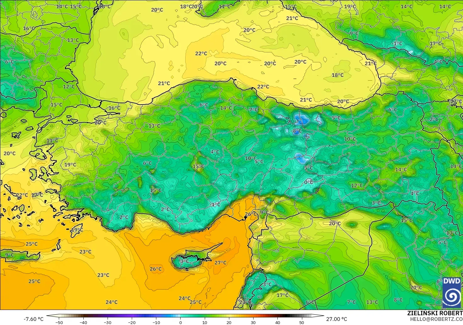ICON modelo - Turquía, Punto de rocío a 2 m