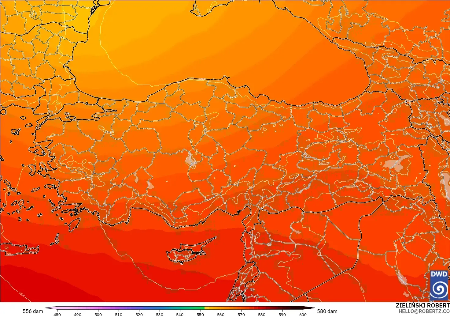 ICON modelo - Turquía, Altura geopotencial a 500 hPa