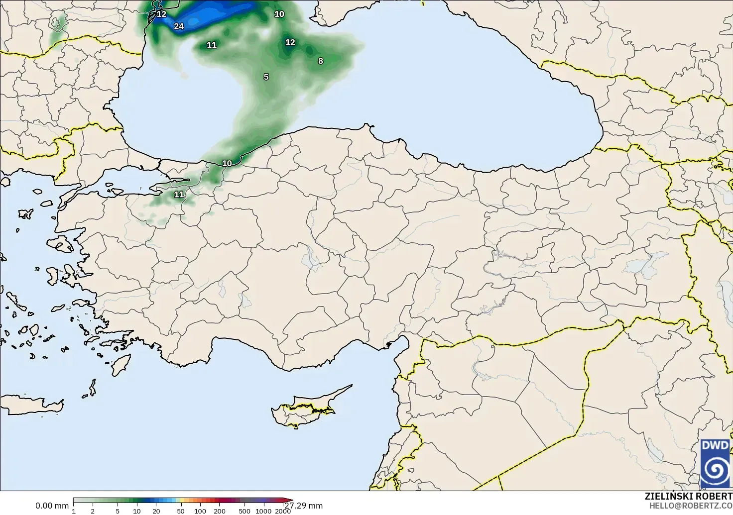 ICON modelo - Turquía, Acumulación de precipitación