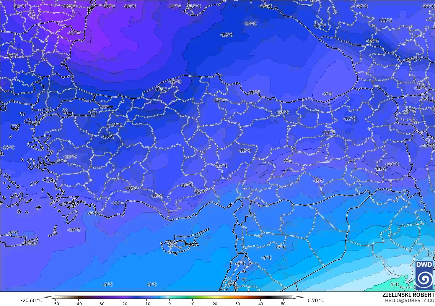 ICON modelo - Turquía, Temperatura a 500 hPa