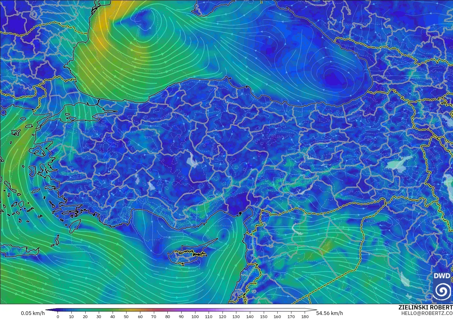 ICON modelo - Turquía, Viento a 10 m