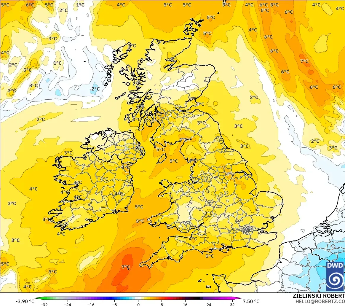 ICON modelo - Reino Unido, Anomalía de temperatura a 850 hPa
