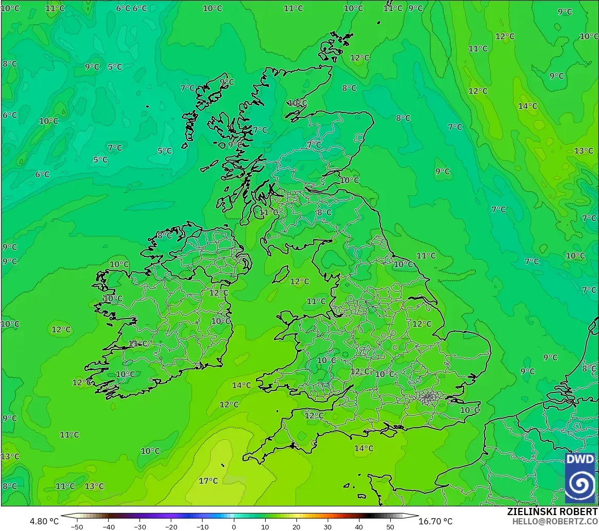 ICON modelo - Reino Unido, Temperatura a 850 hPa
