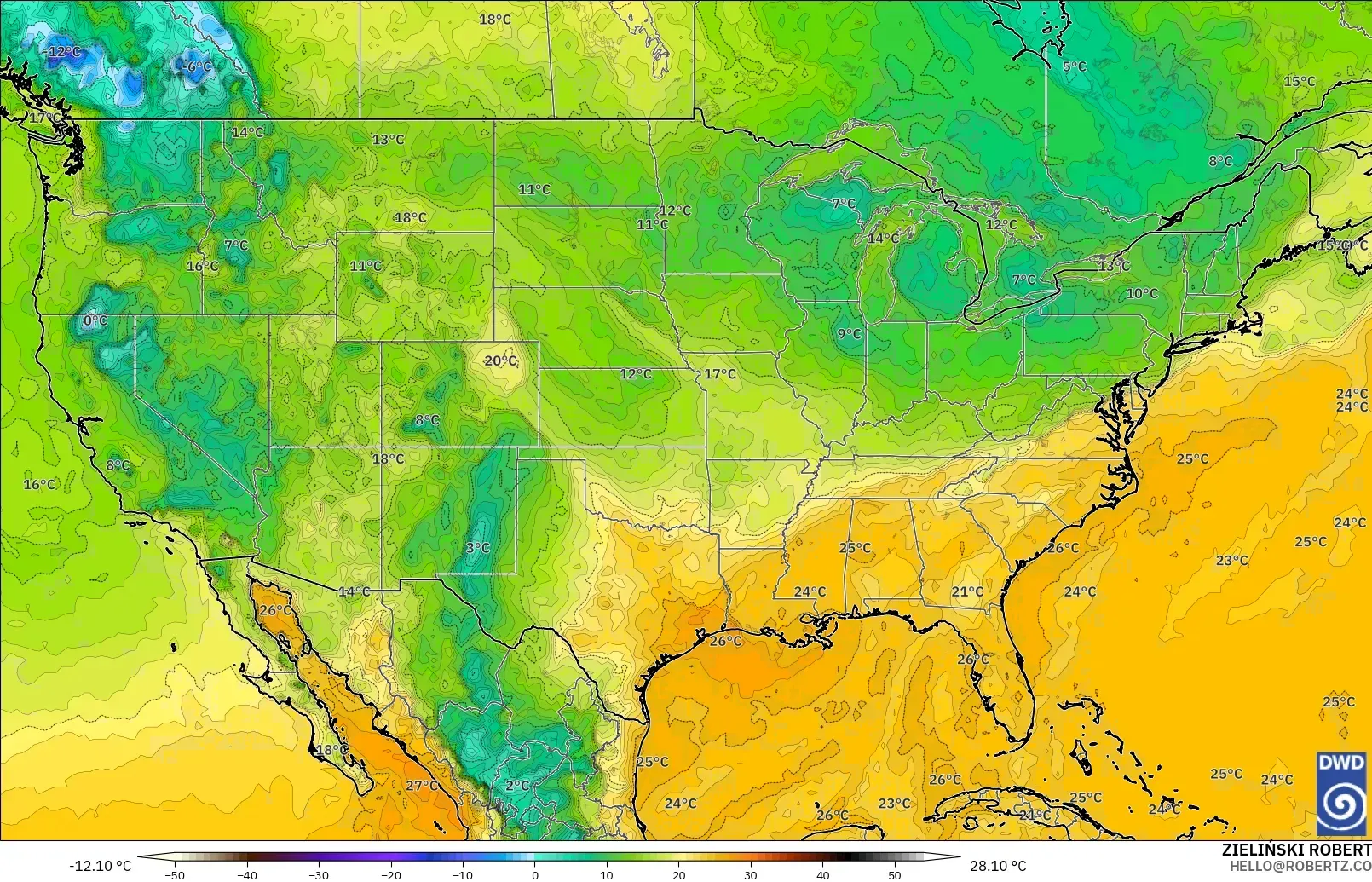 ICON modelo - Estados Unidos, Punto de rocío a 2 m