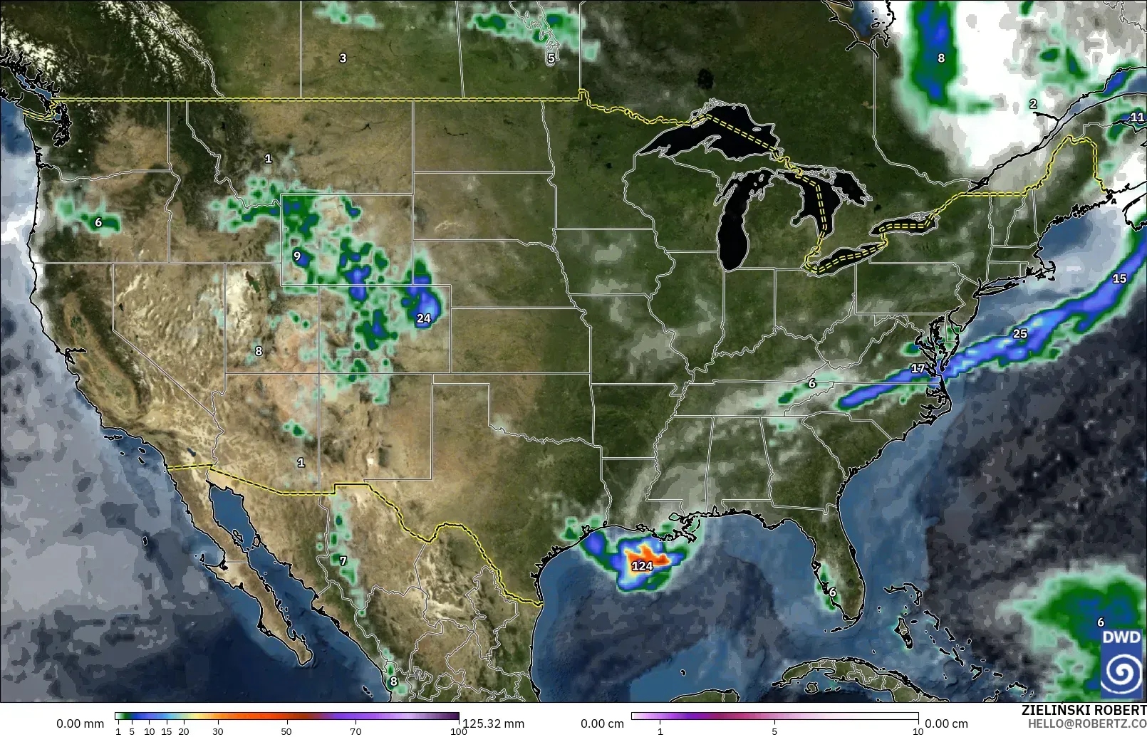 ICON modelo - Estados Unidos, Precipitación, nubes y presión
