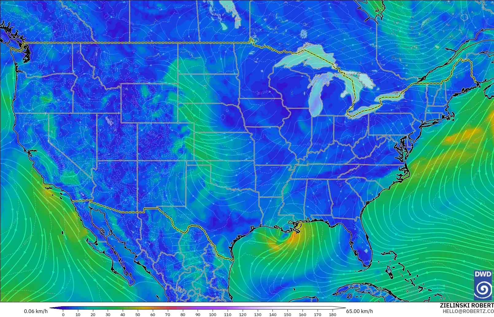 ICON modelo - Estados Unidos, Viento a 10 m