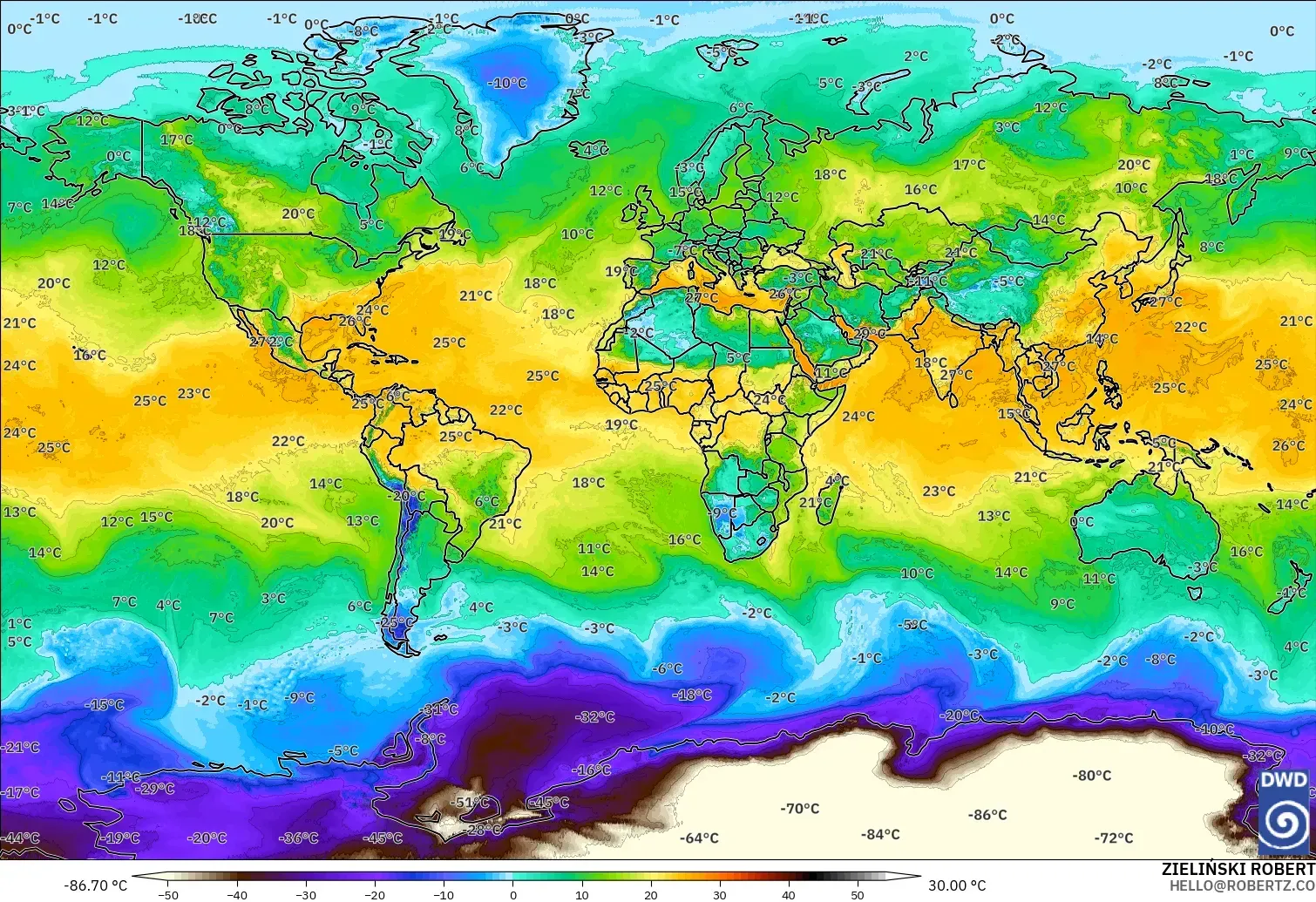 ICON modelo - Mundo, Punto de rocío a 2 m