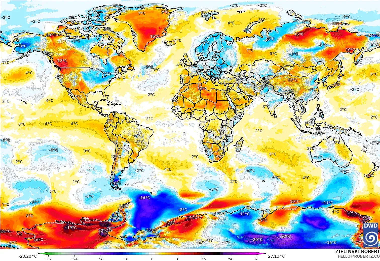ICON modelo - Mundo, Anomalía de temperatura a 2 m