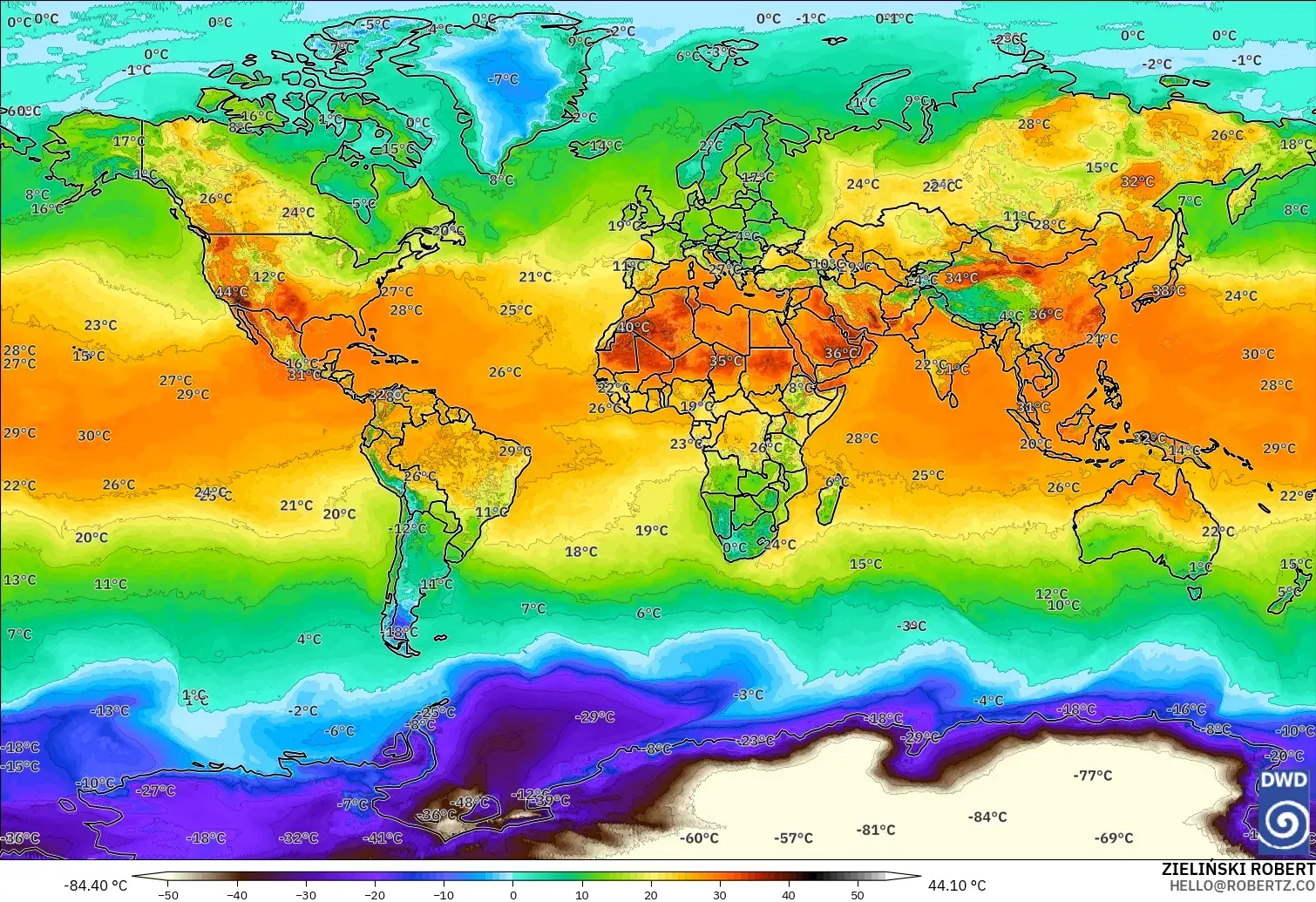 ICON modelo - Mundo, Temperatura a 2 m