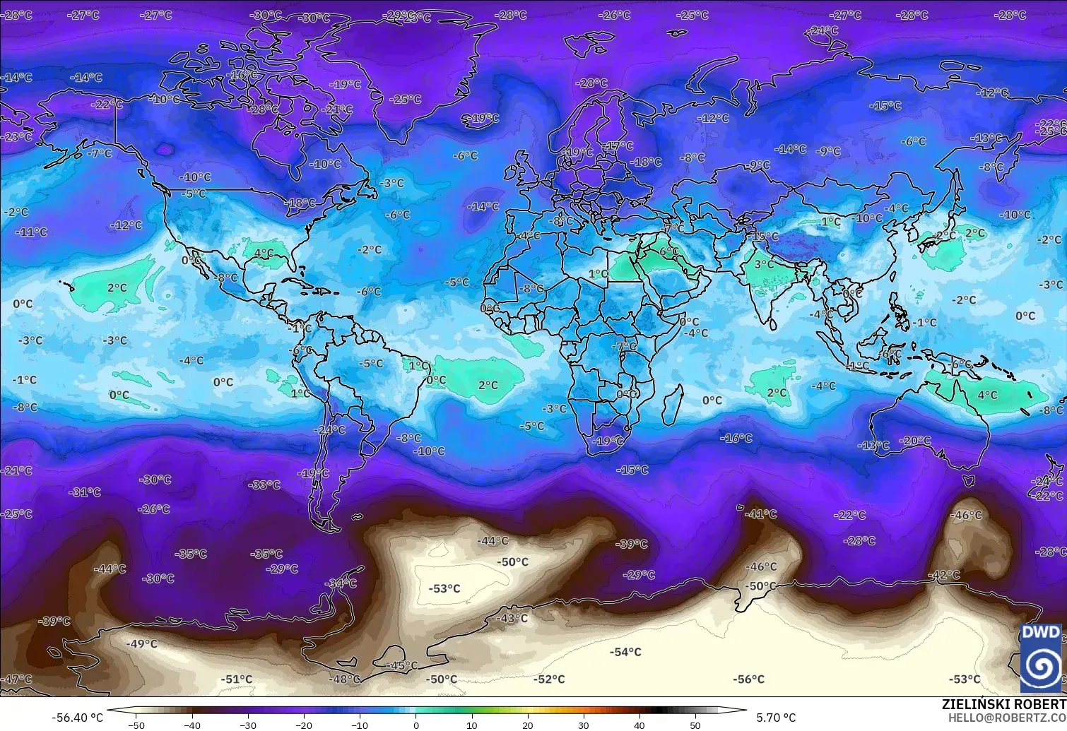 ICON modelo - Mundo, Temperatura a 500 hPa