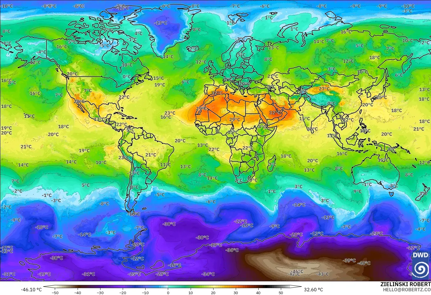 ICON modelo - Mundo, Temperatura a 850 hPa