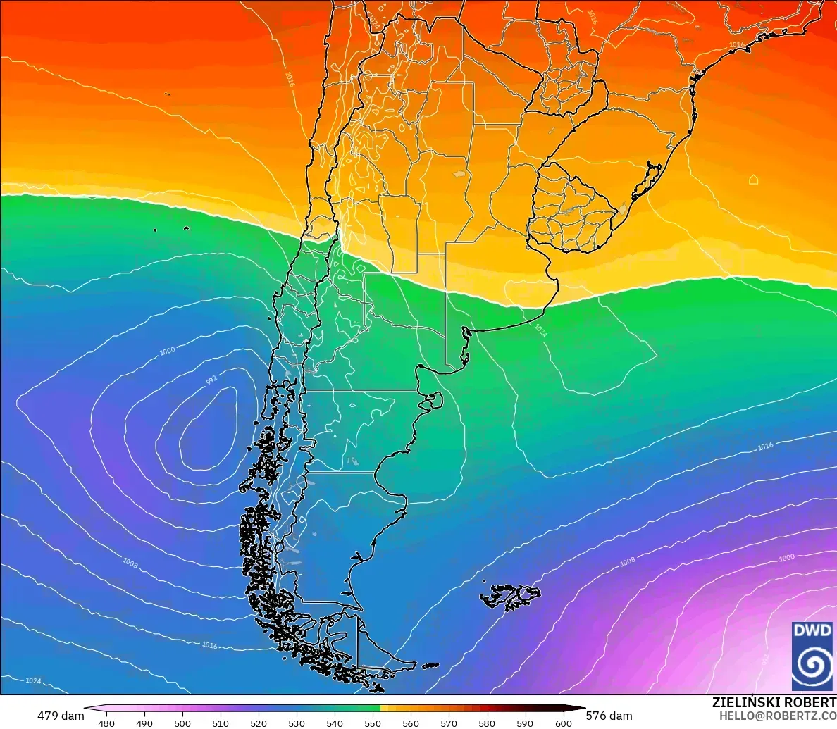 ICON modelo - Argentina, Altura geopotencial a 500 hPa