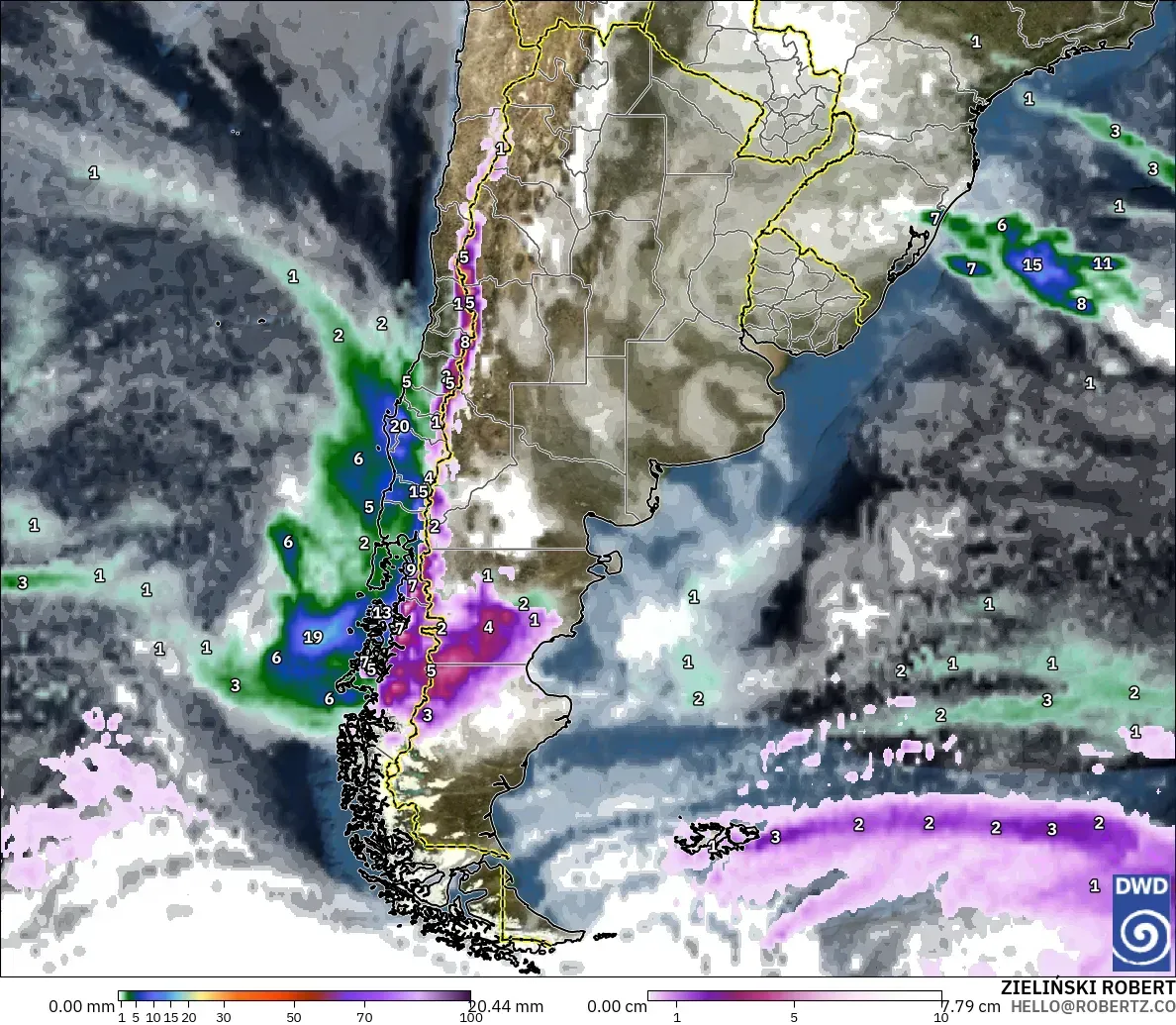 ICON modelo - Argentina, Precipitación, nubes y presión