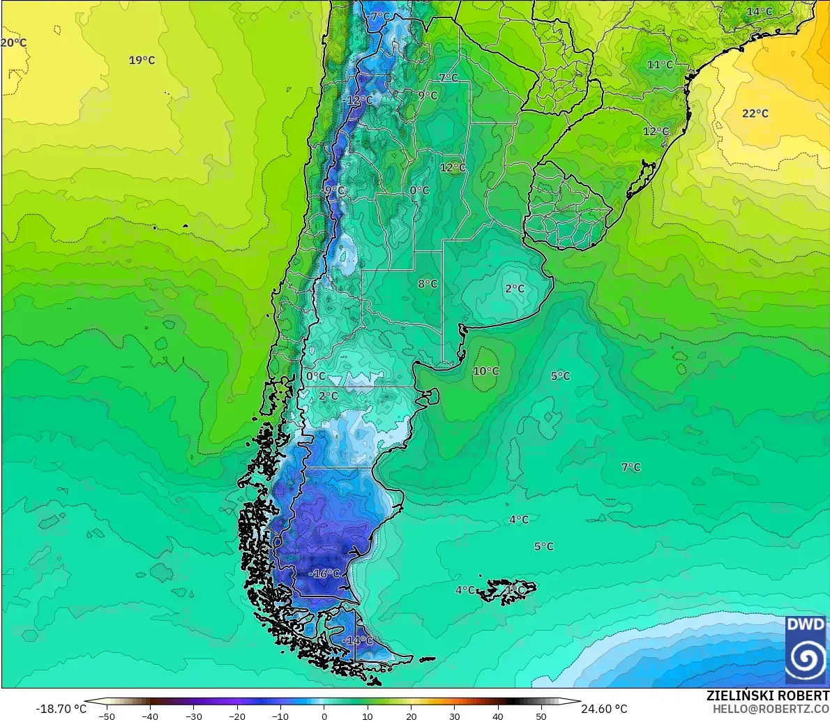 ICON modelo - Argentina, Temperatura a 2 m