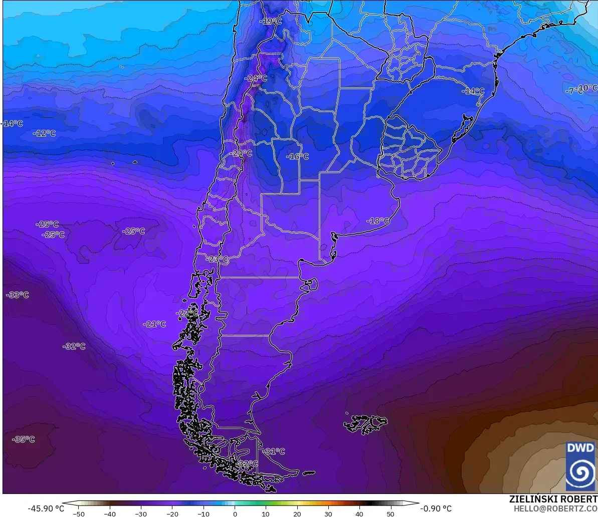 ICON modelo - Argentina, Temperatura a 500 hPa