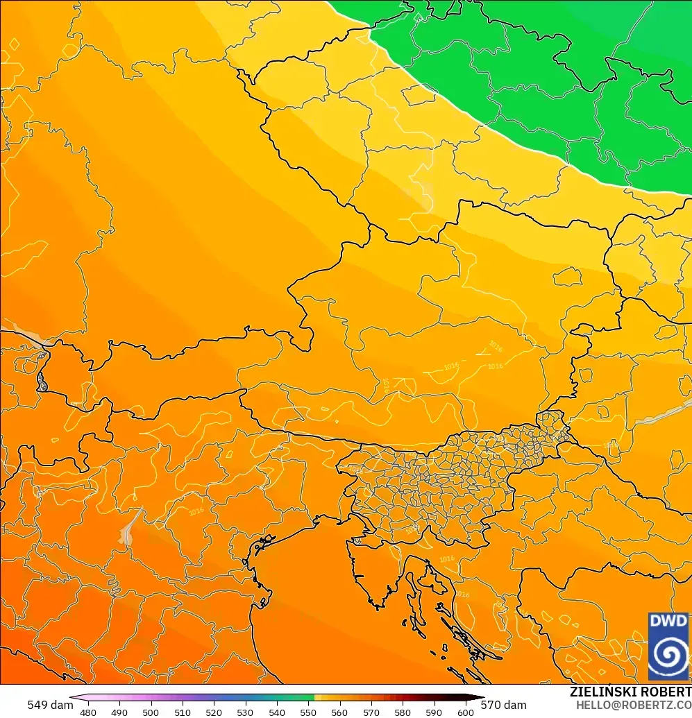 ICON modelo - Austria, Altura geopotencial a 500 hPa