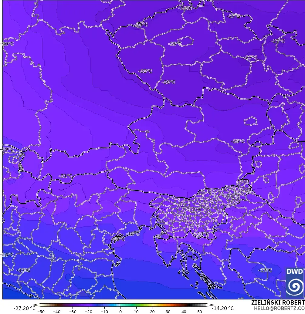 ICON modelo - Austria, Temperatura a 500 hPa