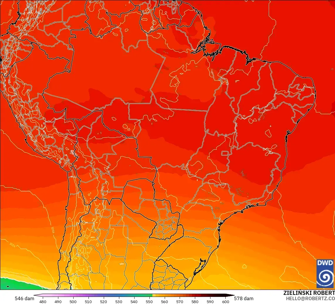 ICON modelo - Brasil, Altura geopotencial a 500 hPa