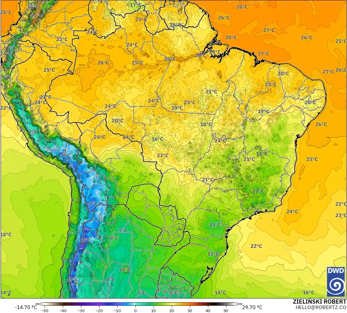 ICON modelo - Brasil, Temperatura a 2 m