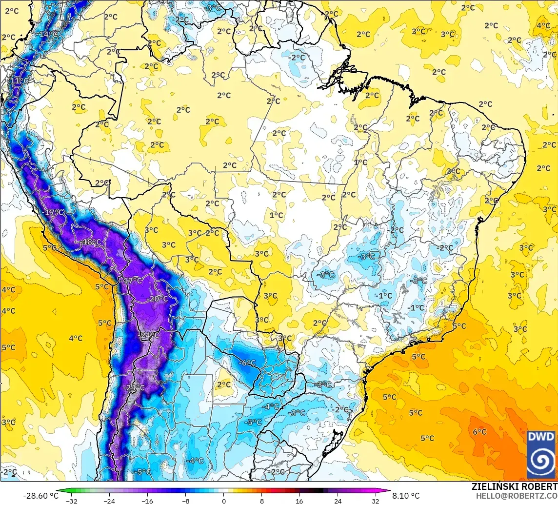 ICON modelo - Brasil, Anomalía de temperatura a 850 hPa